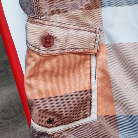 Billabong board shorts men's size 36 orange brown plaid with graphic design - Picture 7 of 10